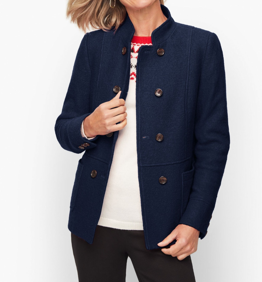 NWT Talbots Berkshire Wool Blend Pea Jacket Womens 2 Black Double Breasted